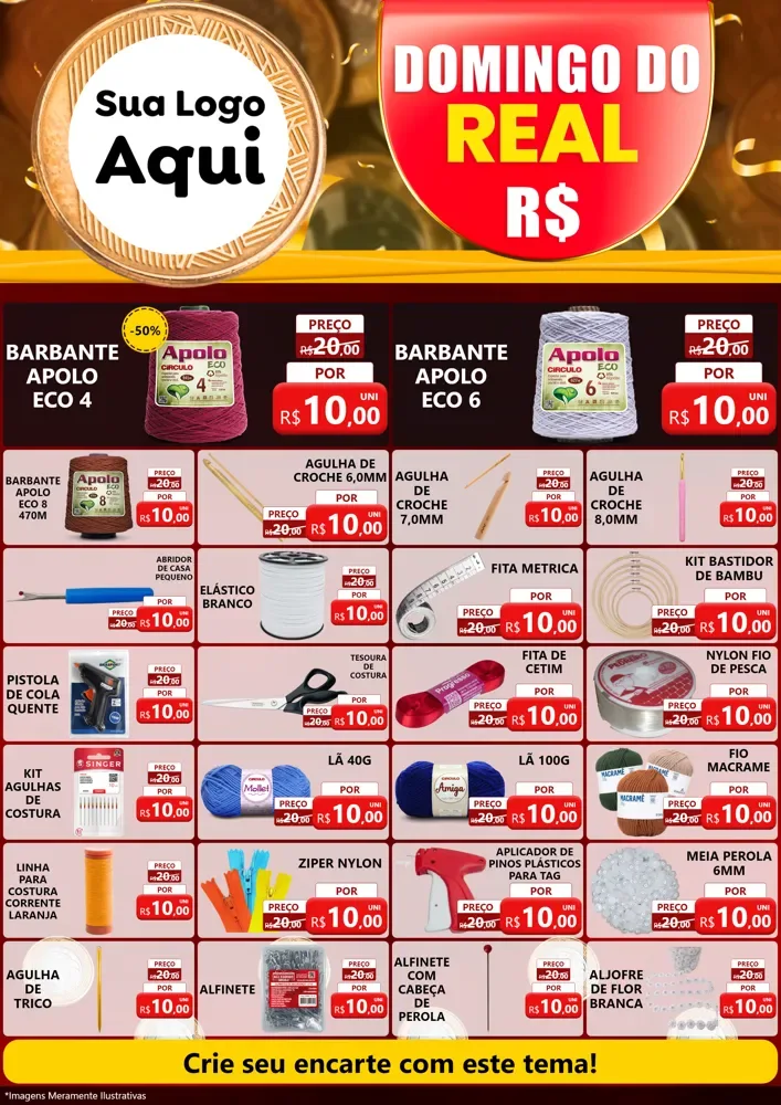 Modelo de Encarte para Encarte A4 Vertical com o tema Domingo do Real para Armarinho e Aviamentos