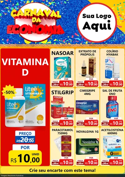 Modelo de Encarte para Encarte A4 Vertical com o tema Carnaval da Economia para Farmácia