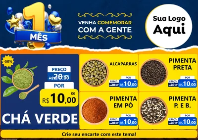 Modelo de Encarte para Encarte A4 Horizontal com o tema Um Mês de Aniversário para Produtos Naturais