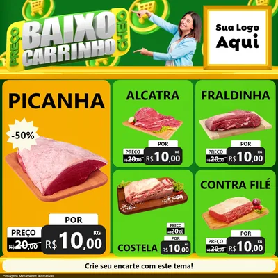 Modelo de Rede Social para Feed Facebook com o tema Preço Baixo Carrinho Cheio para Açougue