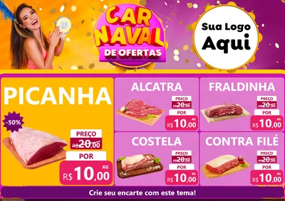 Modelo de Encarte para Encarte A4 Horizontal com o tema Carnaval de Ofertas para Açougue