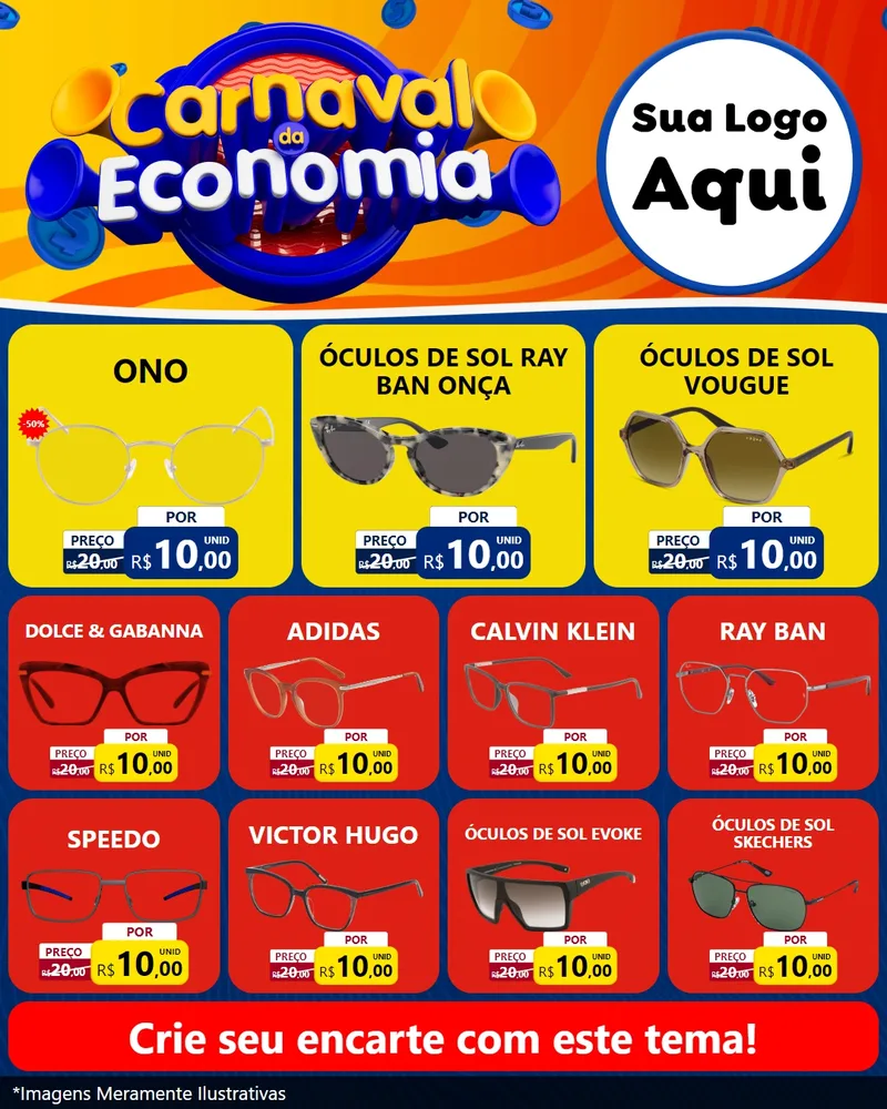 Modelo de Rede Social para Feed Instagram com o tema Carnaval da Economia para Óticas