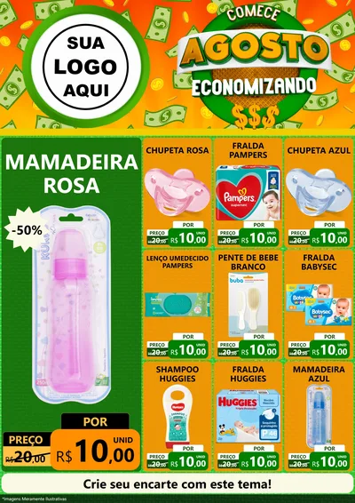 Modelo de Encarte para Encarte A4 Vertical com o tema Comece Agosto Economizando para Bebês