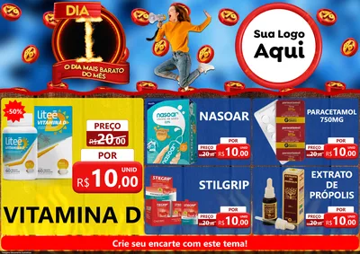 Modelo de Encarte para Encarte A4 Horizontal com o tema Dia I - O Dia Mais Barato Do Mês para Farmácia