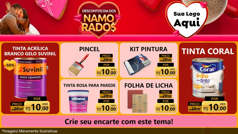 Modelo de TV para TV Horizontal com o tema Descontos Dia dos Namorados para Tintas e Ferramentas