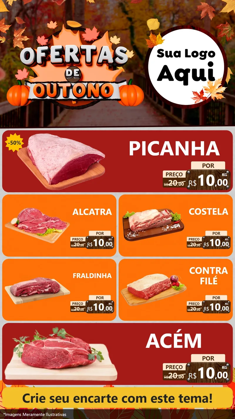 Modelo de TV para TV Vertical com o tema Ofertas de Outono para Açougue
