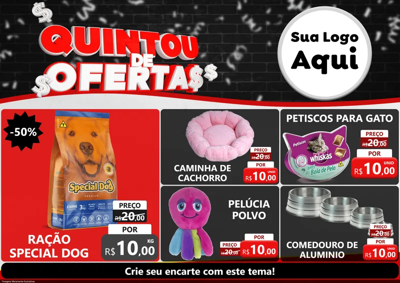 Modelo de Encarte para Encarte A4 Horizontal com o tema Quintou de Ofertas para Pet Shop