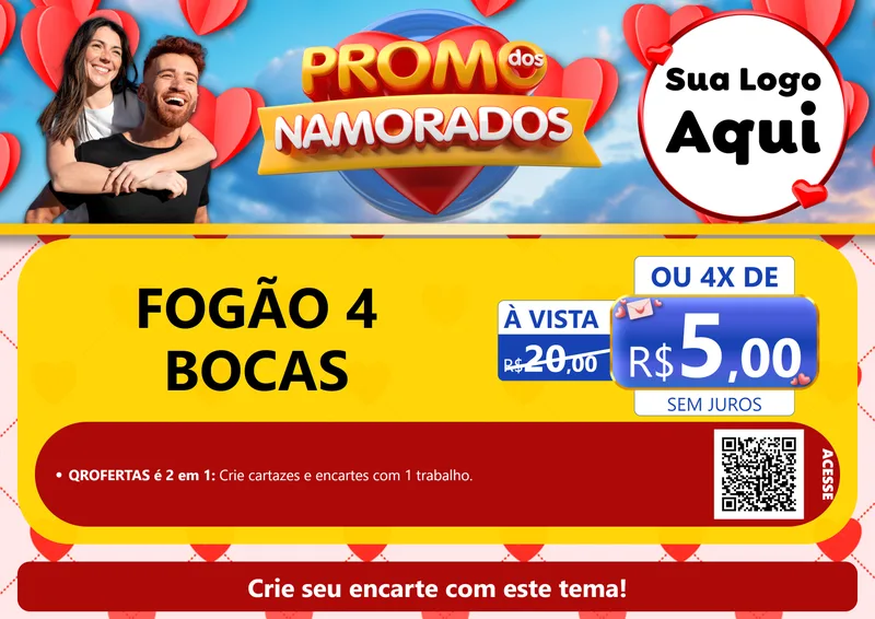 Modelo de Cartaz para Cartaz A4 Horizontal com o tema Promo dos Namorados para Móveis e Eletro
