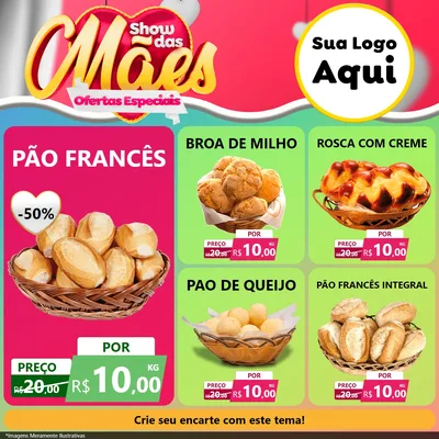 Modelo de Rede Social para Feed Facebook com o tema Show das Mães - Ofertas Especiais para Padaria