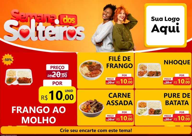 Modelo de Encarte para Encarte A4 Horizontal com o tema Semana dos Solteiros para Restaurante