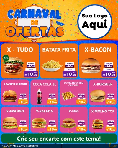 Modelo de Rede Social para Feed Instagram com o tema Carnaval de Ofertas para Hamburgueria