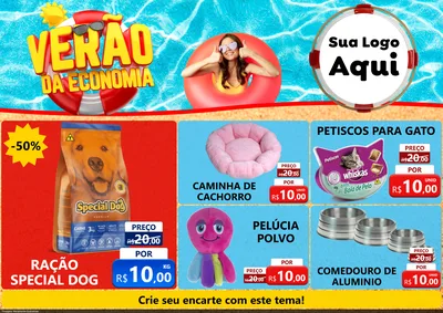 Modelo de Encarte para Encarte A4 Horizontal com o tema Verão da Economia para Pet Shop
