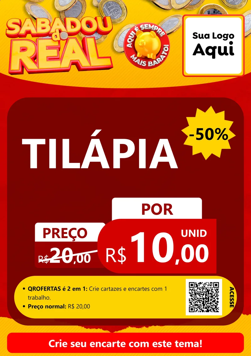 Modelo de Cartaz para Cartaz A4 Vertical com o tema Sabadou do Real para Peixaria