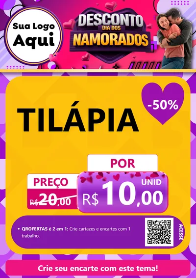 Modelo de Cartaz para Cartaz A4 Vertical com o tema Desconto Dia dos Namorados para Peixaria