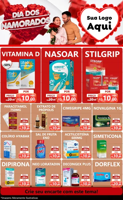 Modelo de Encarte para Encarte Grande com o tema Dia dos Namorados para Farmácia