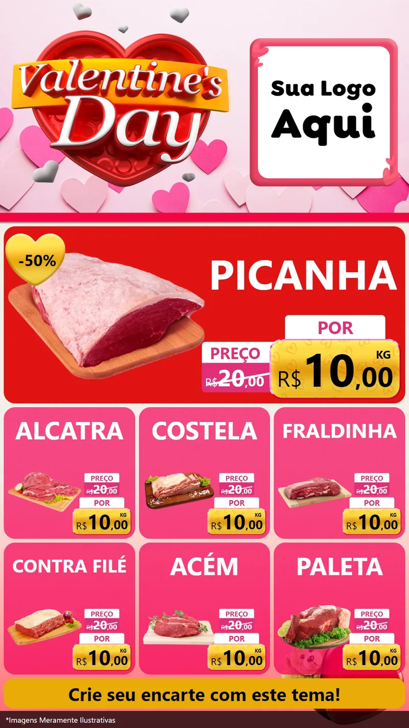 Modelo de Rede Social para Stories com o tema Valentine's Day para Açougue