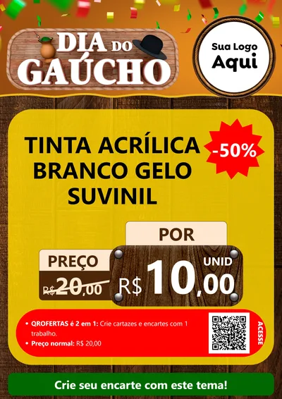 Modelo de Cartaz para Cartaz A4 Vertical com o tema Dia do Gaúcho para Tintas e Ferramentas