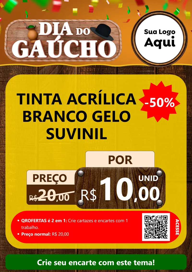 Modelo de Cartaz para Cartaz A4 Vertical com o tema Dia do Gaúcho para Tintas e Ferramentas