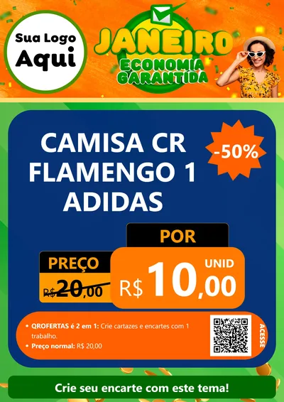 Modelo de Cartaz para Cartaz A4 Vertical com o tema Janeiro - Economia Garantida para Roupas e acessórios