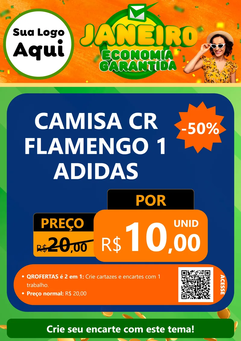 Modelo de Cartaz para Cartaz A4 Vertical com o tema Janeiro - Economia Garantida para Roupas e acessórios
