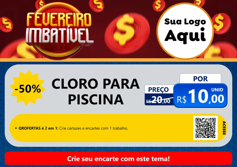 Modelo de Cartaz para Cartaz A4 Horizontal com o tema Fevereiro Imbatível para Produtos para Piscina