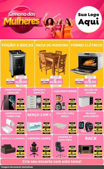 Modelo de Encarte para Encarte Grande com o tema Semana das Mulheres para Móveis e Eletro