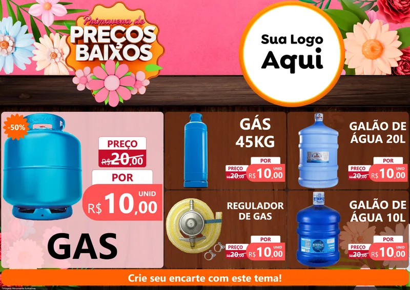Modelo de Encarte para Encarte A4 Horizontal com o tema Primavera de Preços Baixos para Água e gás