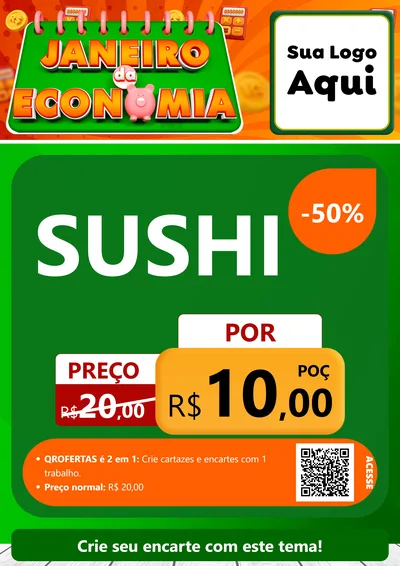 Modelo de Cartaz para Cartaz A4 Vertical com o tema Janeiro da Economia para Comida japonesa