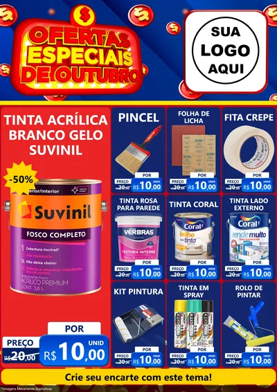 Modelo de Encarte para Encarte A4 Vertical com o tema Ofertas Especiais de Outubro para Tintas e Ferramentas