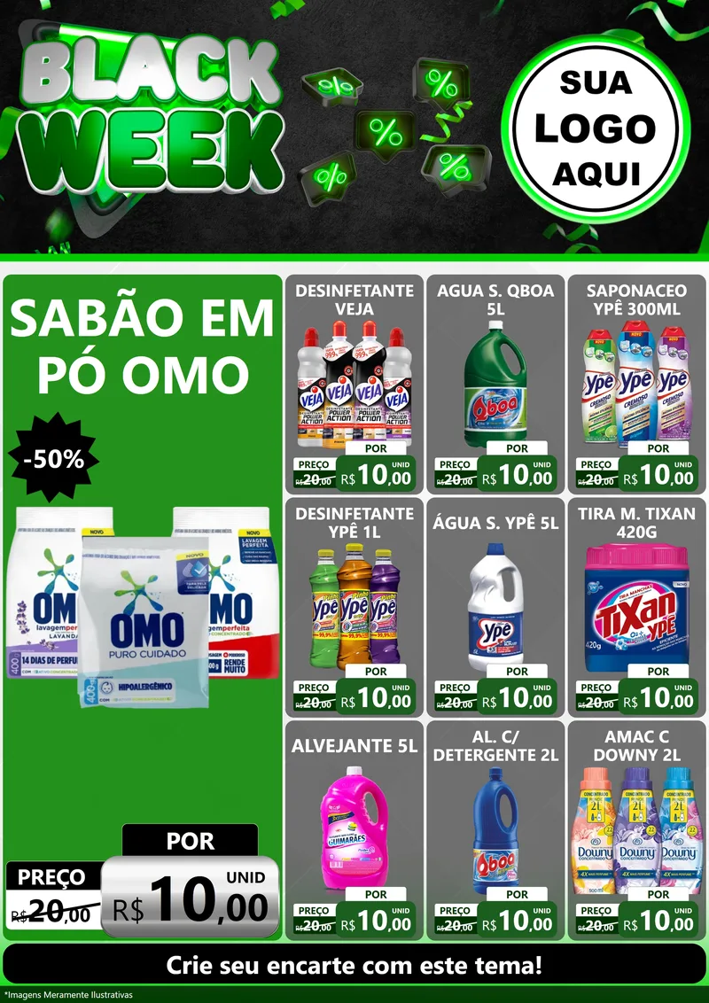 Modelo de Encarte para Encarte A4 Vertical com o tema Black Week para Produtos de Limpeza