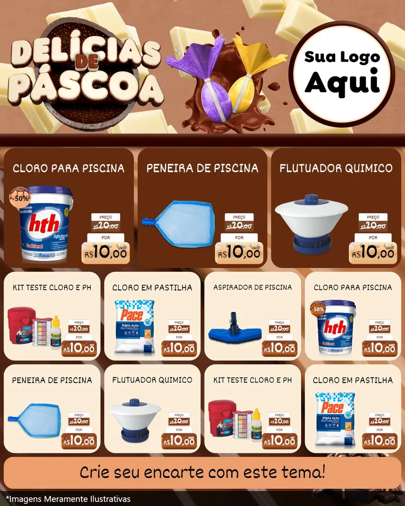 Modelo de Rede Social para Feed Instagram com o tema Delícias de Páscoa para Produtos para Piscina