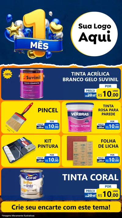 Modelo de TV para TV Vertical com o tema Um Mês de Aniversário para Tintas e Ferramentas