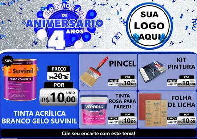 Modelo de Encarte para Encarte A4 Horizontal com o tema Promoção de Aniversário - 4 Anos para Tintas e Ferramentas