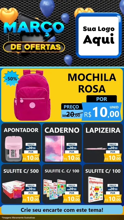 Modelo de Rede Social para Stories com o tema Março de Ofertas para Papelaria