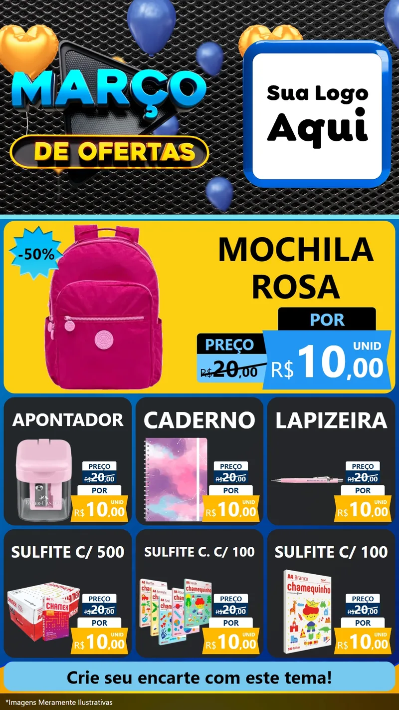 Modelo de Rede Social para Stories com o tema Março de Ofertas para Papelaria