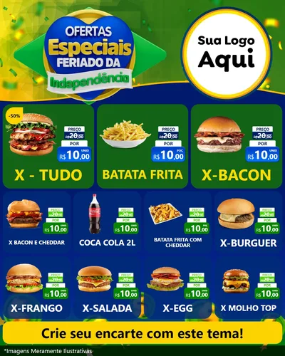 Modelo de Rede Social para Feed Instagram com o tema Ofertas Especiais Feriado da Independência para Hamburgueria
