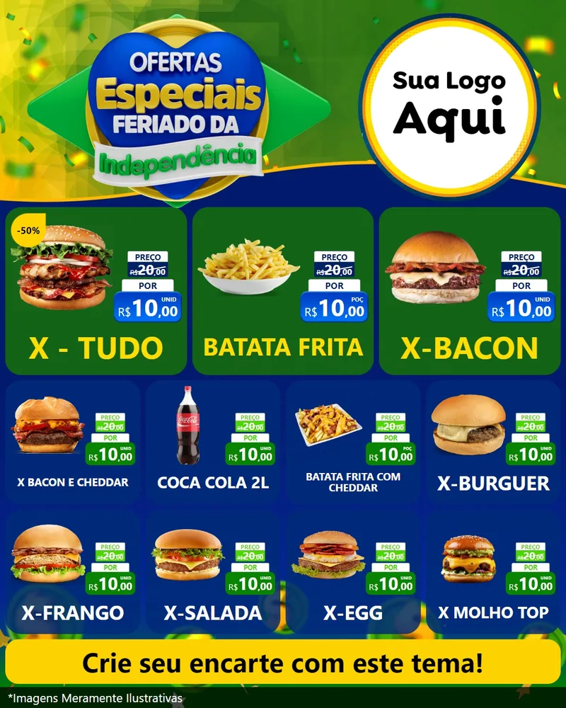 Modelo de Rede Social para Feed Instagram com o tema Ofertas Especiais Feriado da Independência para Hamburgueria