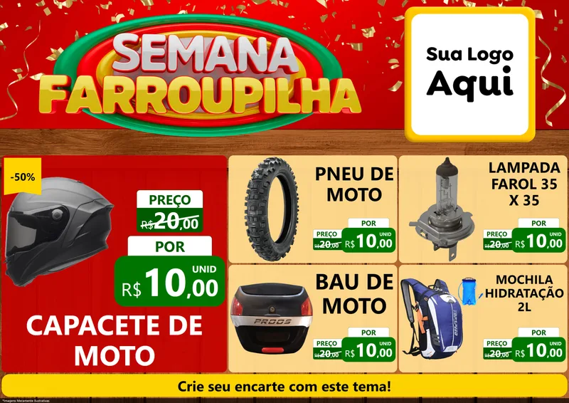 Modelo de Encarte para Encarte A4 Horizontal com o tema Semana Farroupilha para Moto peças