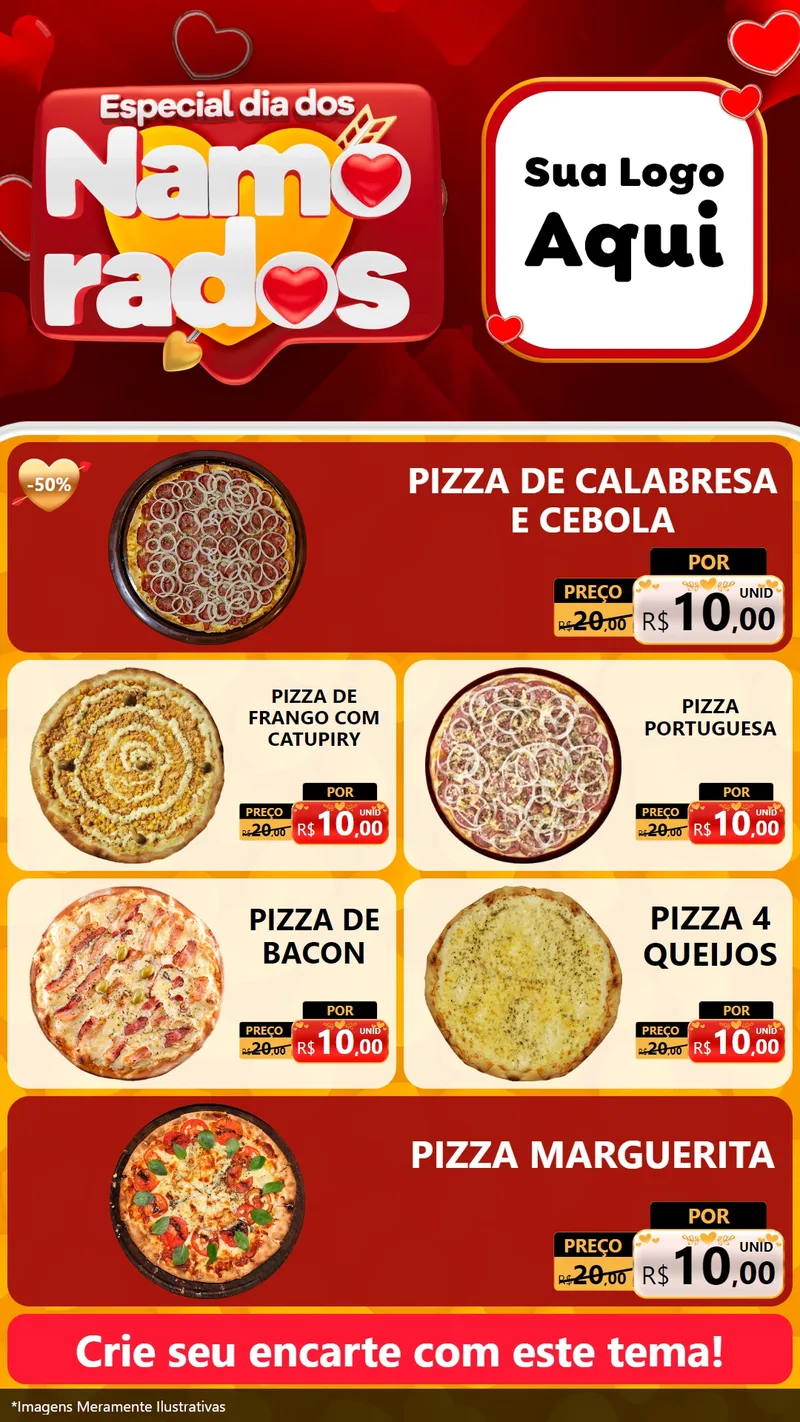 Modelo de TV para TV Vertical com o tema Especial Dia dos Namorados para Pizzaria