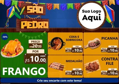 Modelo de Encarte para Encarte A4 Horizontal com o tema São Pedro para Assados