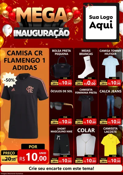 Modelo de Encarte para Encarte A4 Vertical com o tema Mega Inauguração para Roupas e acessórios