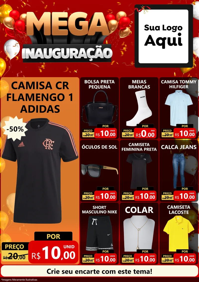 Modelo de Encarte para Encarte A4 Vertical com o tema Mega Inauguração para Roupas e acessórios