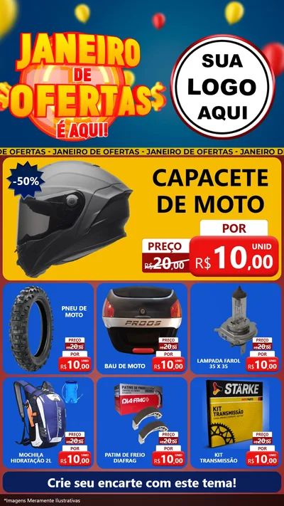 Modelo de Rede Social para Stories com o tema Janeiro de Ofertas É Aqui! para Moto peças
