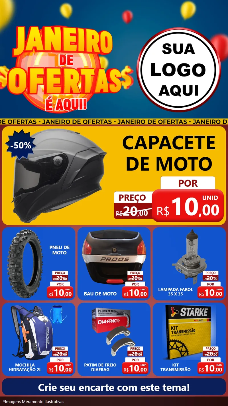 Modelo de Rede Social para Stories com o tema Janeiro de Ofertas É Aqui! para Moto peças