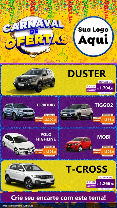 Modelo de TV para TV Vertical com o tema Carnaval de Ofertas para Concessionaria de Carros