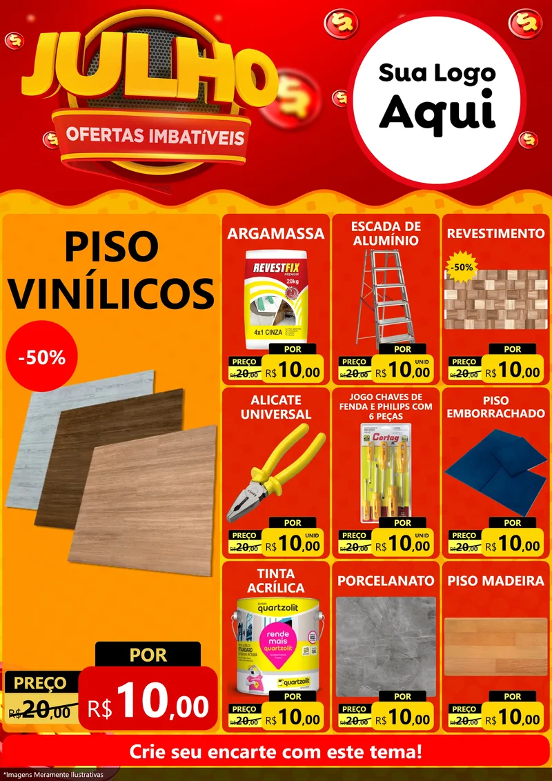 Modelo de Encarte para Encarte A4 Vertical com o tema Julho Ofertas Imbatíveis para Material para Construção