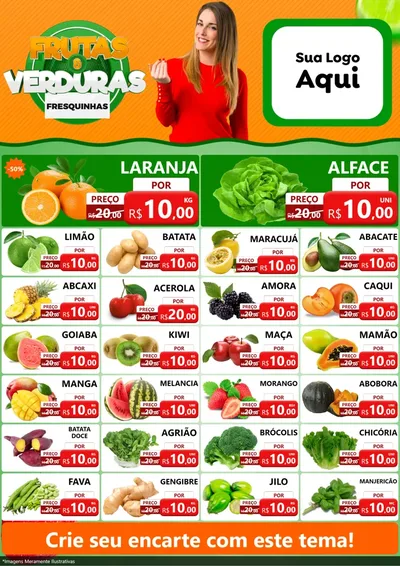 Modelo de Encarte para Encarte A4 Vertical com o tema Frutas e Verduras para Hortifrúti