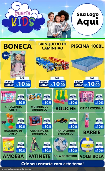 Modelo de Encarte para Encarte Grande com o tema Quarta Kids para Brinquedos