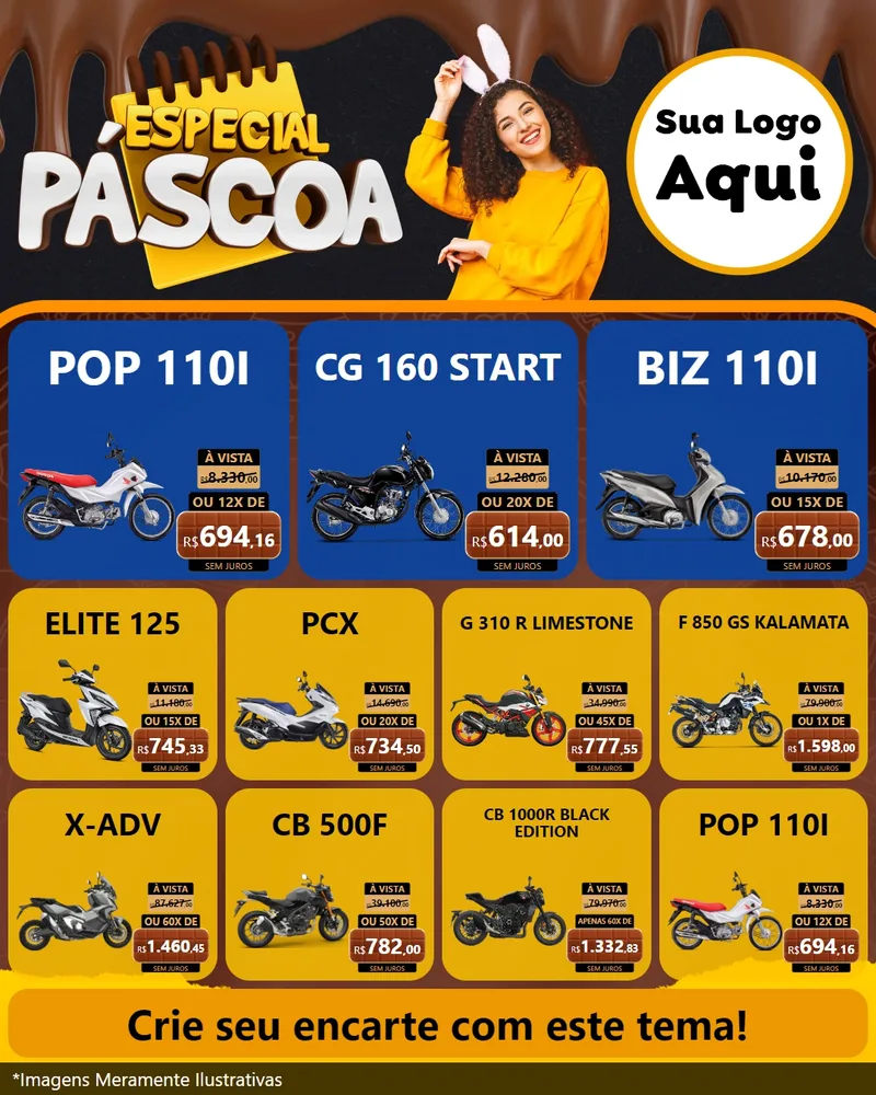 Modelo de Rede Social para Feed Instagram com o tema Especial Páscoa para Concessionaria de Motos