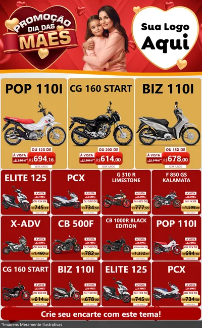 Modelo de Encarte para Encarte Grande com o tema Promoção Dia das Mães para Concessionaria de Motos